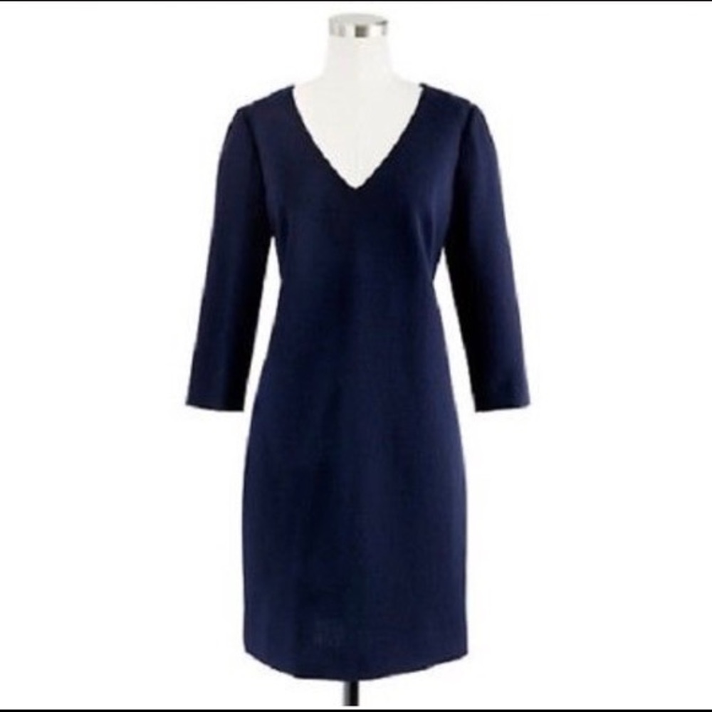 J. Crew Crepe Wool Navy 3/4 Sleeve Sheath Dress 2